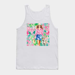 Preppy girl taking Fox Terrier for a walk Tank Top